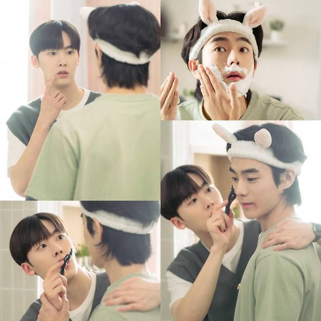 ‘내 여자친구는 상남자’ 윤산하X유정후, ‘초밀착 면도’ 현장 (제공: ‘내 여자친구는 상남자’)