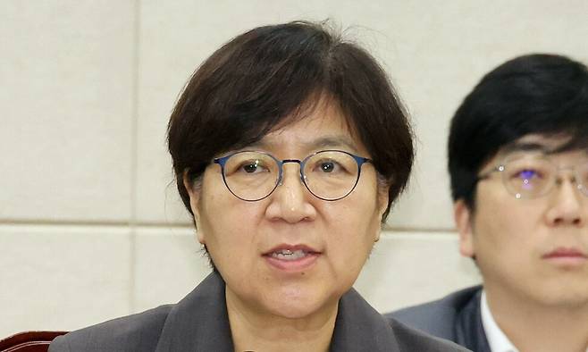 정은경 보건복지부 장관 후보자가 지난 18일 서울 여의도 국회 보건복지위원회에서 열린 인사청문회에서 발언하고 있다. 김경호 선임기자 jijae@hani.co.kr