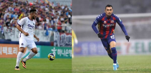 팀 K리그에 발탁된 FC안양 모따(왼쪽)와 수원FC의 루안. 한국프로축구연맹 제공