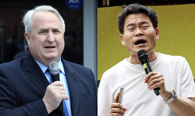인요한 국민의힘 의원(왼쪽)과 전직 한국사 강사 전한길. 뉴스1