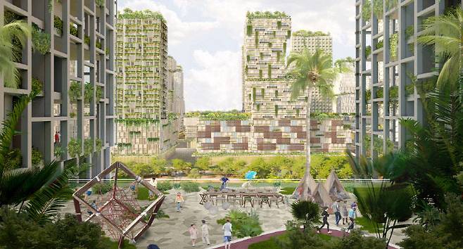 주롱호수지구(JLD) 개발지에 조성될 울창한 녹지 공간을 표현한 조감도.(출처=URA 홈페이지 캡처)