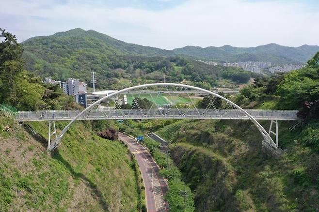 높이 37m, 길이 76m에 달하는 광주 남구 제석산 구름다리./광주 남구 제공