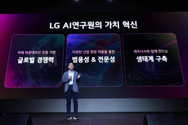 22일 서울 강서구 마곡 LG사이언스파크에서 열린 'LG AI 토크 콘서트 2025'에서 임우형 LG AI연구원 공동 연구원장이 발표하고 있다. LG 제공