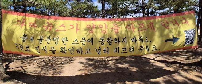 강원 양양궁 현남면 인구해수욕장 일대 걸린 현수막. [사진출처 = 연합뉴스]