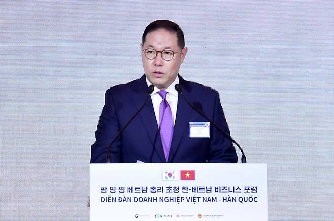 조현상 경협위원장이 지난 1일 서울 중구 소공동 롯데호텔에서 진행된 한국-베트남 비지니스포럼에 참석, 개회사를 전하고 있다./사진=머니S