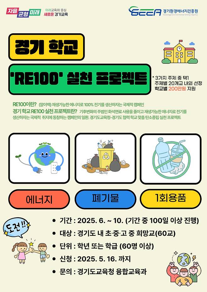 '경기형 탄소중립 교육 종합계획'의 일환으로 진행되는 '경기학교 RE100 실천 프로젝트' 포스터. 사진=경기도교육청