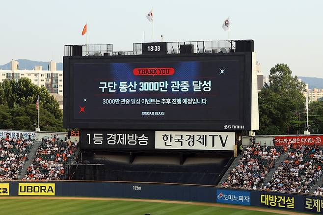 두산이 누적 관중 3000만명을 달성했다. 사진 | 두산 베어스