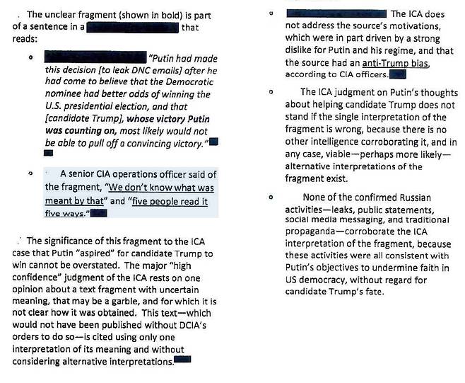 툴시 개버드 국가정보국(DNI)장이 지난 22일(현지시각) 공개한 2020년 하원 정보위원회(HPSCI) 보고서 일부. /DNI