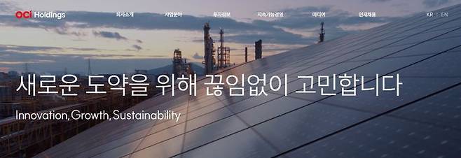 OCI홀딩스 홈페이지. OCI홀딩스 홈페이지 캡처