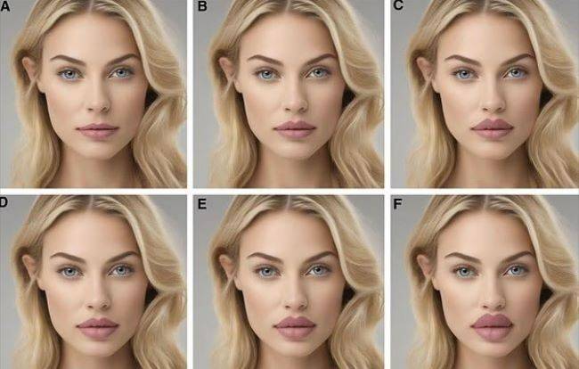 입술이 도톰한 정도에 대해, ​​자연 그대로의 상태가 가장 높은 점수를 얻었고(이미지 B), 자연 상태에서 30% 이상 확대한 입술(이미지 F)은 가장 낮은 점수를 얻었다. ​/사진=성형 재건외과 글로벌 오픈