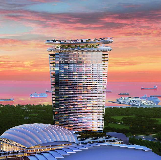45도 각도로 휜 건물의 라인과 다층 구조로 설계된 루프탑 ⓒSafdie Architects