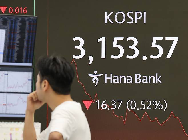 23일 서울 중구 하나은행 본점 딜링룸에서 직원들이 업무를 보고 있다. 연합뉴스.