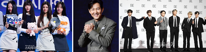 왼쪽부터 순서대로 뉴진스, 이정재, 방탄소년단(BTS) /사진=매경DB