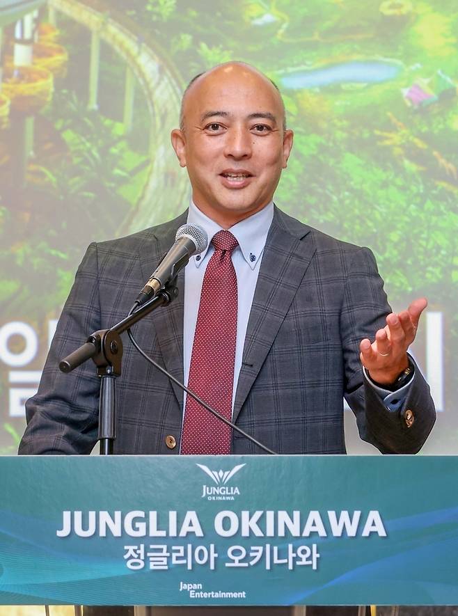 설명하고 있는 사토 다이스케 재팬 엔터테인먼트 부사장 / 사진=정글리아