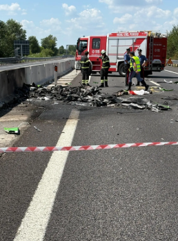 이탈리아 현지 시간으로 22일 북부 룸바르디아주(州) 브레시아에 있는 한 고속도로로 경비행기가 추락했다. 사고 수습 중인 현지 경찰.