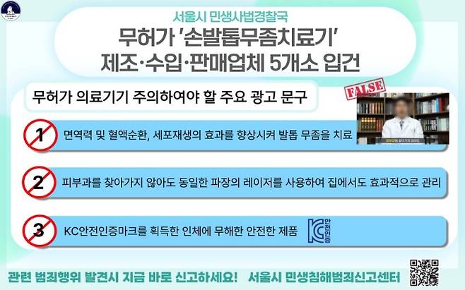 서울시, 무허가 손발톱무좀치료기 단속 [서울시 제공. 재판매 및 DB 금지]