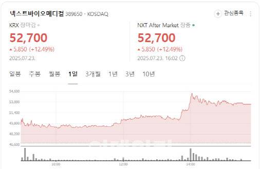 넥스트바이오메디컬 주식 차트.(출처= 네이버증권 갈무리)