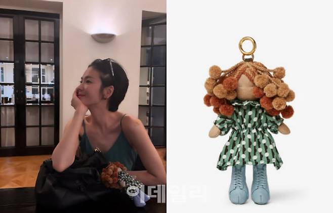 송혜교가 ‘펜디 스파이백’을 곁에 둔 일상사진(왼쪽), 펜디 베스트 프렌즈 포에버 참 제품 이미지 (사진=송혜교 개인 인스타그램 계정 캡처, 펜디 제공)