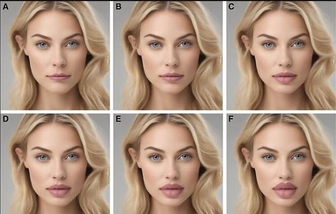 전체적인 볼륨감 측면에서 볼 때 이미지 C 가 가장 이상적인 입술. 이 입술은 윗입술 높이가 반쪽 입술 너비의 25%인 비율을 가지고 있다.[사진=Plastic and Reconstructive Surgery – Global Open]