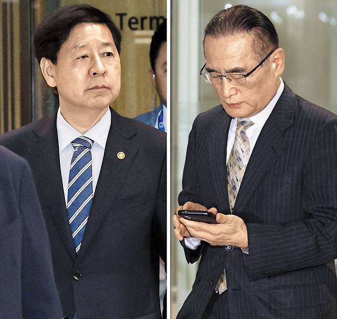 24일 오전 한미‘2+2 협의’취소 통보를 받은 구윤철(왼쪽) 경제부총리 겸 기획재정부 장관이 출국을 취소하고 인천공항을 떠나고 있다. 지난 20일 방미했지만 마코 루비오 미 국가안보보좌관 겸 국무장관을 만나지 못한 위성락(오른쪽) 국가안보실장은 이날 오후 인천공항으로 귀국했다. /장경식 기자