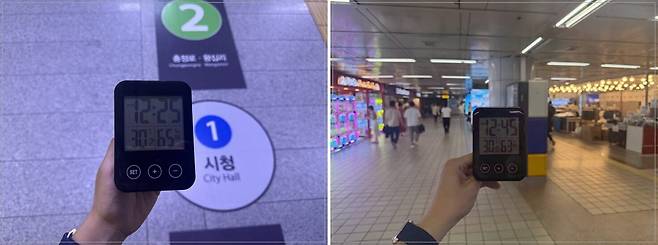 23일 서울 중구 시청역과 을지로입구역에서 기온을 측정하자 각각 30.2도, 30도가 기록됐다. /이호준 기자