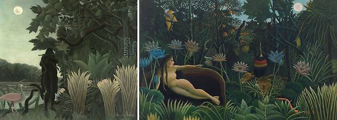 1 앙리 루소, ‘뱀 부리는 주술사’, 169×189㎝, 1907. 2 앙리 루소, ‘꿈’, 204.5×298.5㎝, 1910. /위키피디아