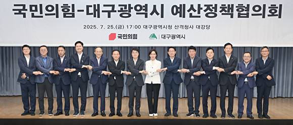 대구시와 국민의힘 대구시당과의 예산정책협의회 참석자들이 기념촬영을 하고 있다 [사진=대구시]
