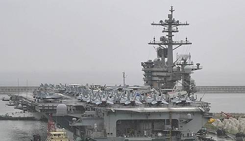 The USS Theodore Roosevelt is seen docked at the Busan Naval Base in Busan on June 26, 2024. [JOONGANG ILBO]