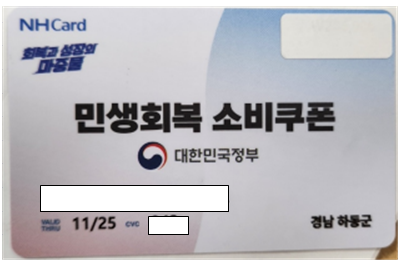 지급 금액을 가린 소비쿠폰 선불카드. 2025.7.25. 경남도 제공