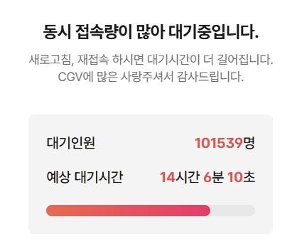 '영화 6천원 할인권' 신청자 폭주 CGV 공식 누리집 접속화면 갈무리.