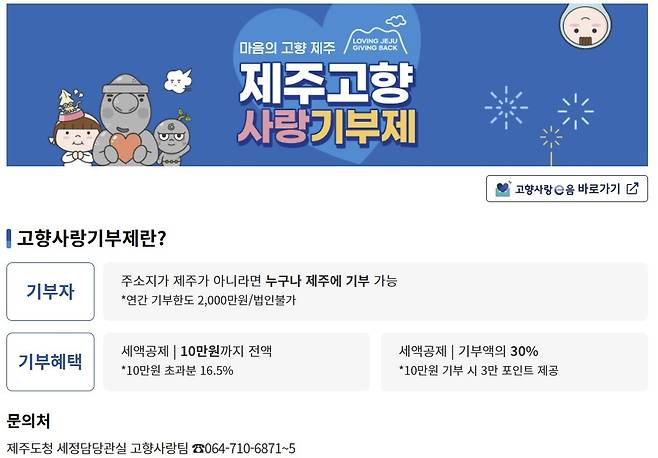제주 고향사랑기부제 홍보 페이지 [제주도 홈페이지 캡처. 재판매 및 DB 금지]
