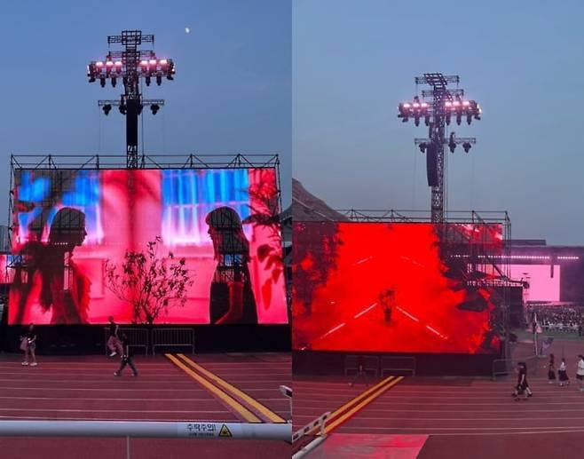 블랙핑크 콘서트에 설치된 스크린이 시야를 가리고 있다. /사진=X(구 트위터), 온라인 커뮤니티 캡처