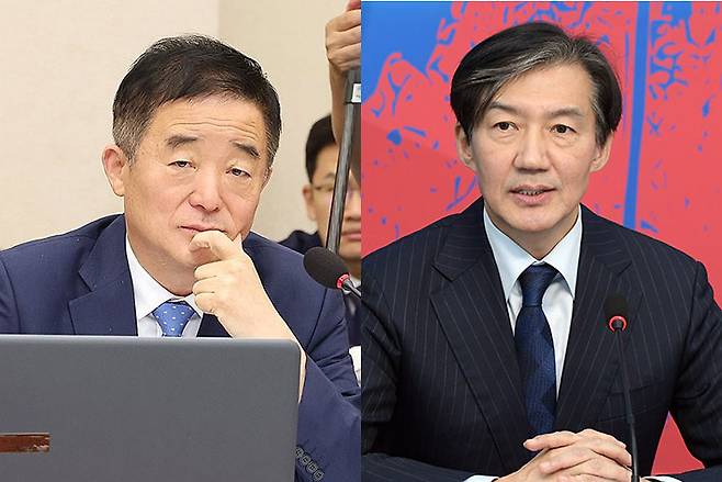 더불어민주당 강득구 의원(왼쪽), 조국 전 의원. 윤창원 기자·연합뉴스