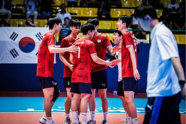 한국 U-19 남자배구 대표팀의 경기 모습. /사진=FIVB 제공