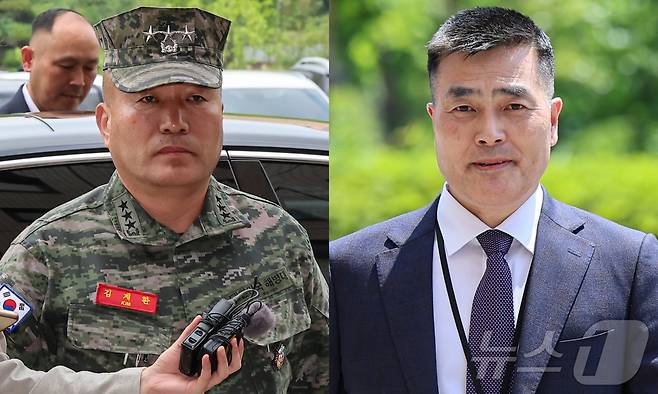 김계환 전 해병대사령관(사진 왼쪽)과 박정훈 해병대수사단장(대령). 2024.5.21/뉴스1 ⓒ News1 김도우 기자
