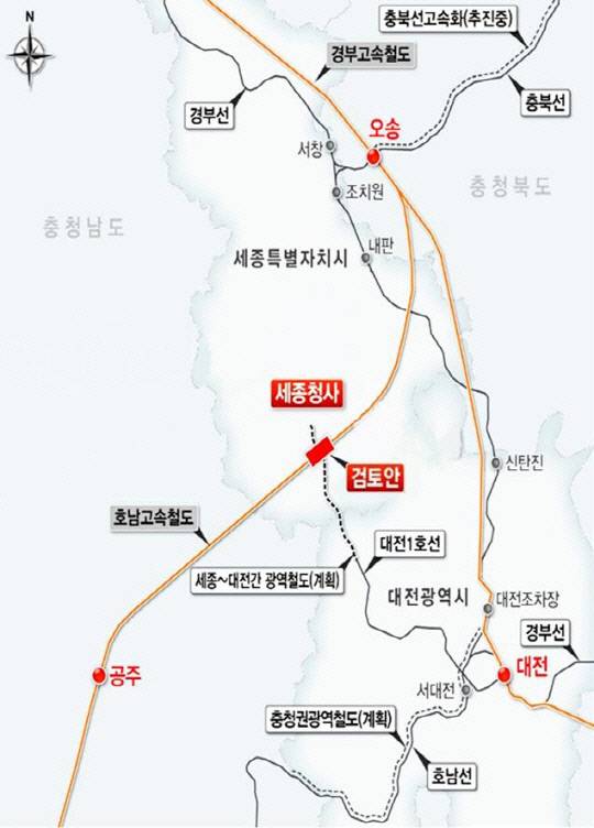 KTX 세종역 검토 위치도. 세종시 제공