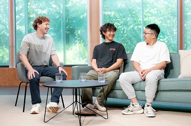 마크 저커버그 CEO, 알렉산더 왕, 자오셩자. 사진:저커버그 스레드 계정 갈무리