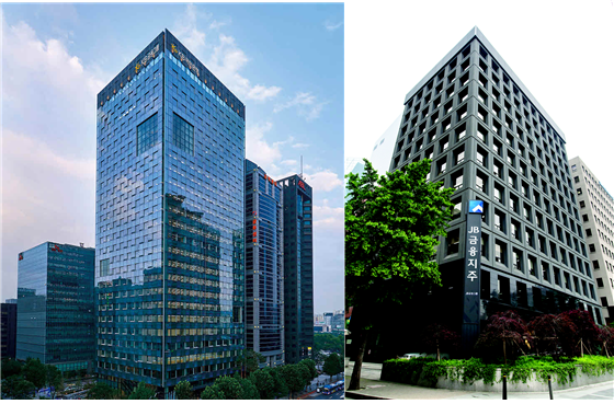 증권가에서 KB금융그룹과 JB금융그룹을 향한 호평이 쏟아진다. 2분기 실적 발표 후 두 곳에 대한 목표주가도 줄줄이 상향 조정됐다. 사진은 왼쪽부터 서울 여의도에 위치한 KB금융그룹 사옥과 JB금융그룹 사옥.