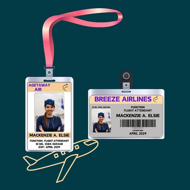 항공 승무원 명찰(ID 배지)의 예시 이미지. 피고인은 이와 유사한 형식의 가짜 배지 번호와 고용 정보를 조작해 실제 항공사 내부 시스템을 속인 것으로 드러났다. ※ 사진은 실제 사건과 직접 관련 없음. 출처=ETSY