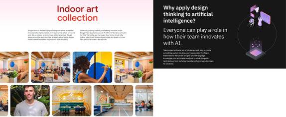 구글 ‘아티스트 인 레지던스’&nbsp;프로그램(왼쪽)과&nbsp;IBM의 ‘디자인 싱킹’ 과정을 소개하는&nbsp;인터넷 홈페이지. 구글 방문자 경험(Google Visitor Experience) 홈페이지 캡처 · IBM ‘디자인 싱킹 과정 및 수료증’ 홈페이지 캡처