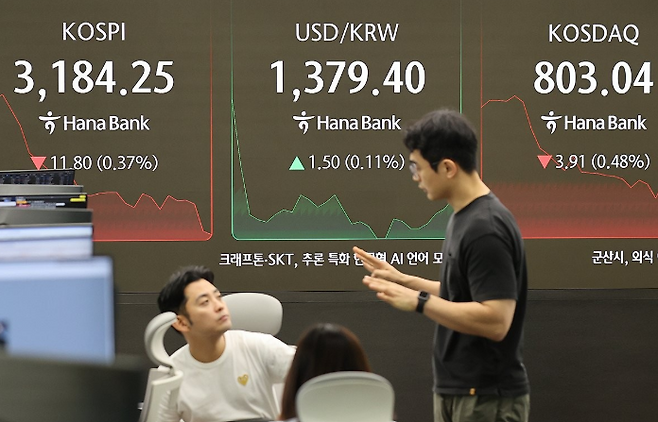 28일 서울 중구 하나은행 딜링룸 현황판에 코스피 지수 등이 표시돼 있다. ⓒ연합뉴스