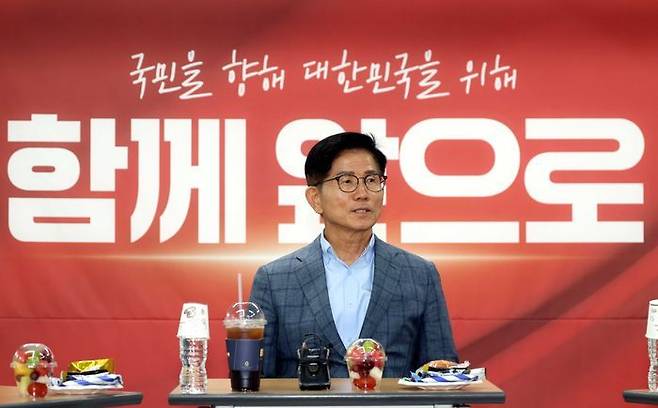 김문수 국민의힘 당대표 예비후보가 28일 오후 서울 여의도 국민의힘 서울시당에서 열린 당원간담회에서 발언을 하고 있다. ⓒ뉴시스