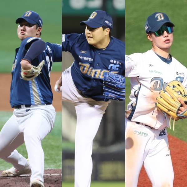 28일 단행된 트레이드로 KIA 유니폼을 입는 김시훈·한재승·정현창. IS 포토, NC 제공