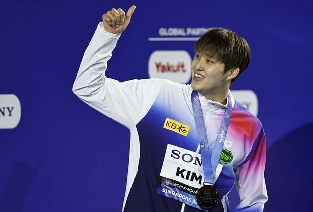 세계수영선수권에서 동메달을 따낸 김우민. 사진(로이터)=연합뉴스