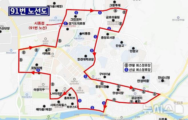 [평택=뉴시스] 7. 안성시 91번 시내순환 버스 노선도 (사진=안성시 제공) 2025.07.28.photo@newsis.com