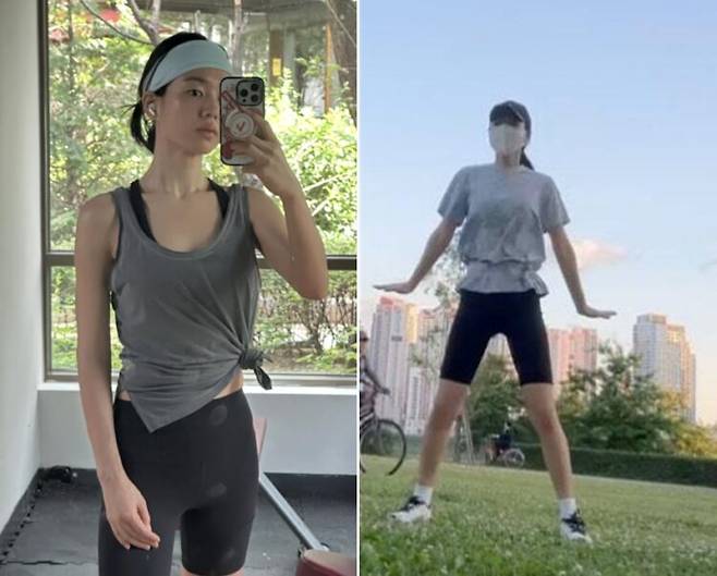 최근 날렵해진 몸매를 뽐낸 안은진은 공원에서 줌바댄스를 추며 체중을 관리한 것으로 알려졌다. [사진=SNS]