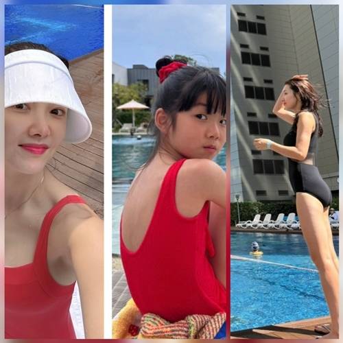 배우 소이현이 수영복을 입은 딸과 붕어빵 투샷을 공개했다. 사진=SNS