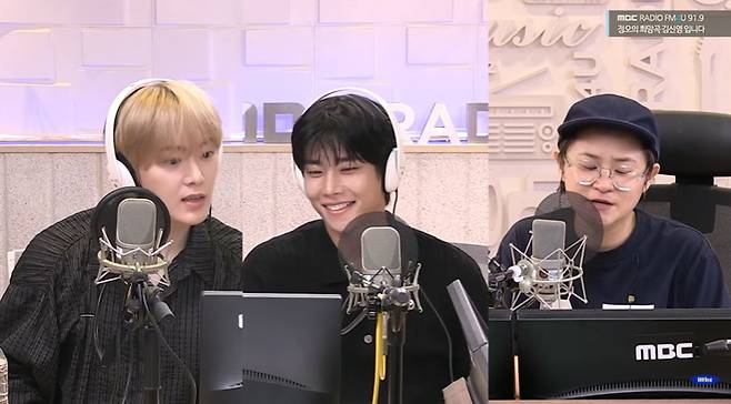 왼쪽부터 윤산하, MJ, 김신영 (사진=MBC FM4U ‘정오의 희망곡 김신영입니다’ 캡처)