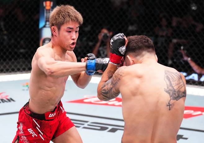 타이라 타츠로(사진 왼쪽)의 경기 장면. UFC 제공