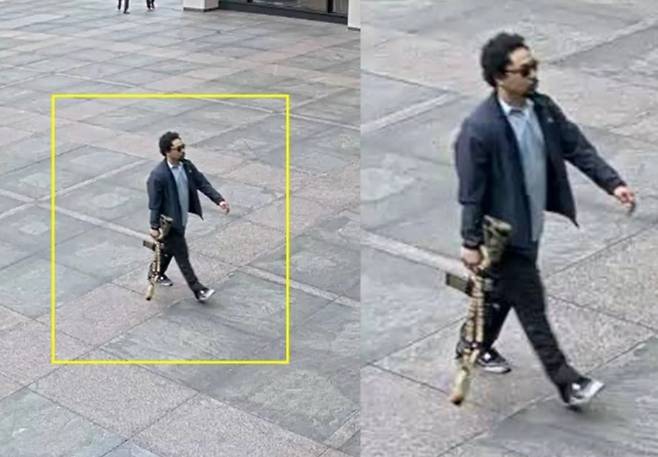 총격범 셰인 타무라(27)가 총기를 들고 건물로 들어가는 모습. CCTV 캡처